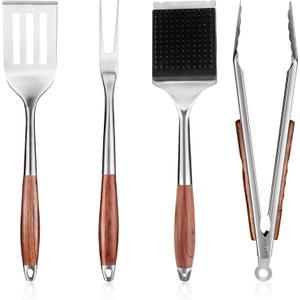 FJNATINH Heavy-Duty Grilling Accessories Rose Wooden BBQ Grilling Tools Set,Outdoor Grill Set with Spatula, Fork, Brush & Tongs,Essential Accessories for Barbecue & Grill. Ideal Gift for Men