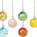 VCUTEKA Hanging Garden Gazing Ball, Hand-Blown Glass Witch Ball for Outdoor Garden Dcor, 6pcs 3" Colorful Swirl (Blue)