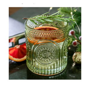 Kate Aspen Retro Arch Floral Green Drinking Glasses Set of 6-10 oz Vintage Beaded Glassware, Textured Water & Cocktail Cups, Holiday Drinkware, Christmas Gift Glass Set, Hostess or Holiday Gift 5 PCS