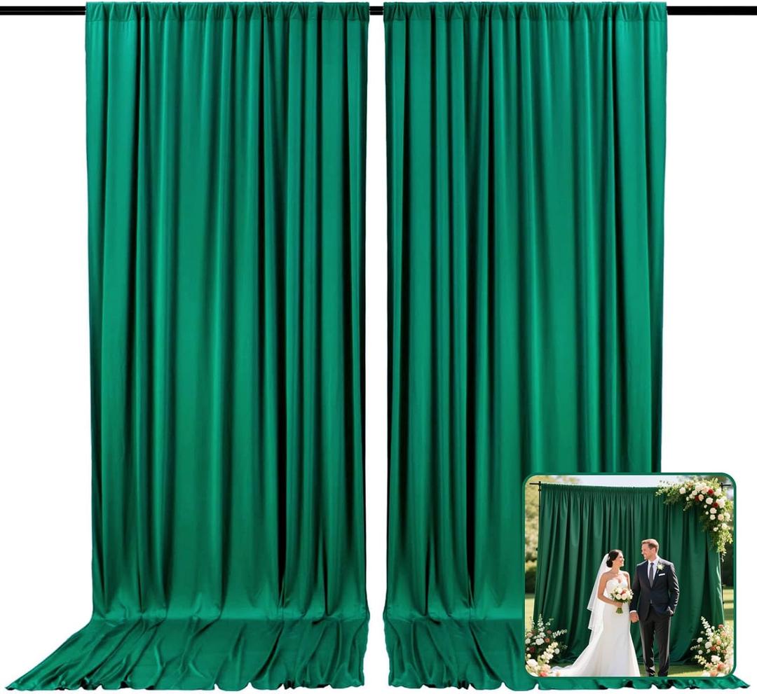 2 Panels Green Backdrop Curtain, 10 x 10 Feet Polyester Background Curtains for Parties, Weddings, Baby Showers, Halloween, Christmas, Birthday Party Photoshoot Backdrop Curtains Decorations