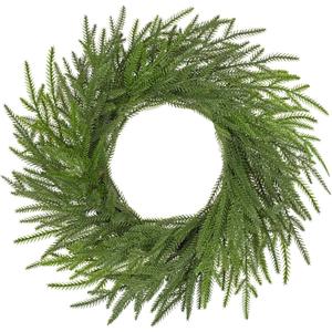 Hollyone Real Touch Norfolk Pine Wreath 16 inch for Front Door Small Winter Pine Faux Plant Greenery Mini Christmas Wreath for Mantle Window Wall Xmas Decor Indoor Outdoor Outside Christmas Decoration