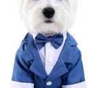 GabeFish Pets Wedding Jackets Suit for Dogs with Bow Tie Puppy Cat Formal Clothes Shirt Tuxedo (Blue, S (Chest 12.9in/33cm)