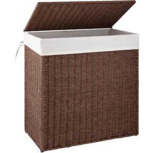 OIAHOMY Laundry Hamper with Lid, 110L(29.1 Gal) Large Wicker Laundry Basket for Bedroom, Handwoven Paper Rope Clothes Hamper with Washable Liner & Metal Frame, Decorative organizer for Bathroom Brown