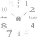 DIY Wall Clock Silent Frameless 3D Wall Clocks Battery Operated 23.6 to 35.4 Inch Silver Acrylic Modern Wall Clocks for Living Room Kitchen Bedroom Office (L)