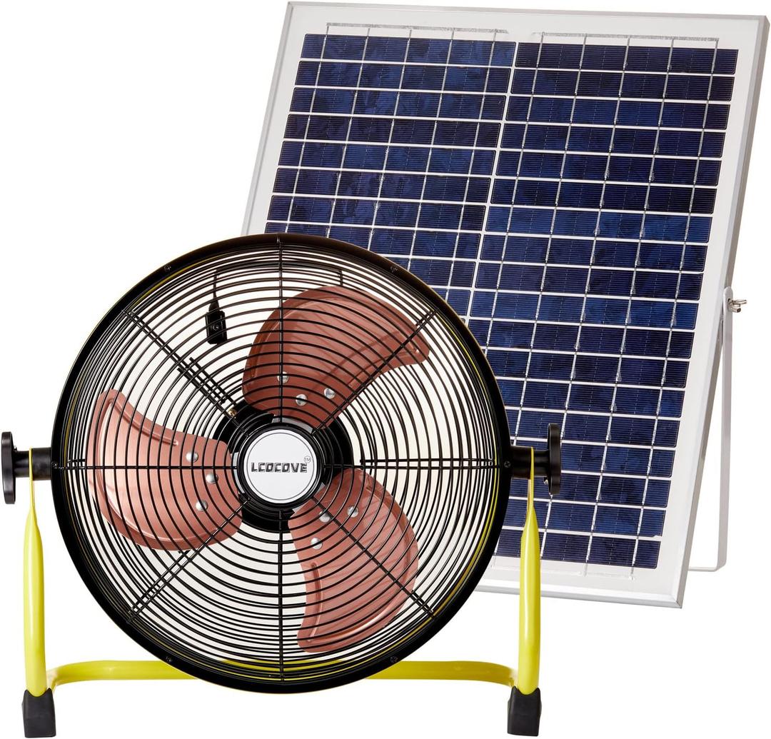 Solar Powered Fan, Battery Operated Outdoor Fan Can Running 5-24 Hours, Solar Fans For Shed,HomeOuside,CampingSolar fan with USB Output For Emergency Situation Without Electric (12inch solar yellow)