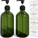 Kzeirm Green Soap Dispenser, Dish & Hand Soap Dispenser Set for Bathroom & Kitchen, Refillable Pump Bottle Dispenser, Plastic Empty Soap and Lotion Dispenser for Liquid, 2 Pcs