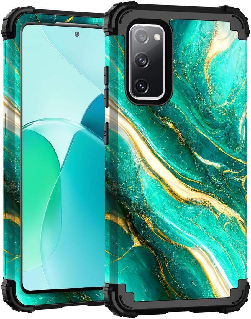 Hocase for Galaxy S20 FE 5G Case, Heavy Duty Shockproof Protection Soft Silicone Rubber+Hard Plastic Bumper Hybrid Protective Case for Samsung Galaxy S20 FE (6.5"") 2020 - Emerald Green