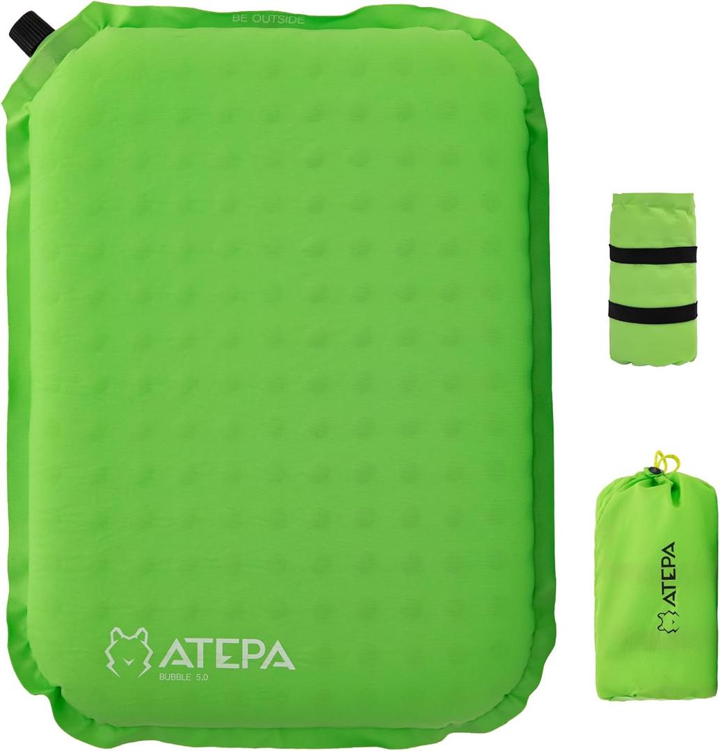 ATEPA Inflatable Stadium Seat Cushion, Self-Inflating Memory Foam Stadium Seats Bleacher Seat Chair Cushion Pad for Airplane Travel Backpacking Sports Events (1 Pack Green)