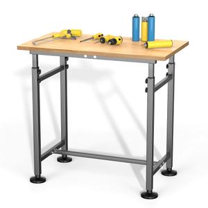 Ultrawall Workbench for Garage, 32"x18" Adjustable Height Work Table, Heavy Duty Rubber Wood Workstation for Workshop, Office, Home