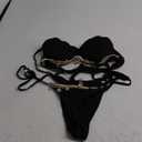 MakeMeChic Women's Bikini Set Textured Scallop Trim Shell Tie Back Bathing Suits (X-Large, Black)