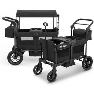 Wagon for Kids, 2-Seater Stroller Wagon with Removable Canopy, All Terrain Tires, Foldable, Adjustable Push & Pull Handle, Storage Bag, Black