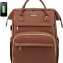 LOVEVOOK Leather Laptop Backpack for Women 15.6 inch,Travel Purse Nurse Teacher Carry On Backpack Computer Bag,Professional College Business Work Bags with USB Port,Brown