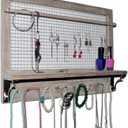 Spiretro Jewelry Organizer, Wall Mount Jewelry Holder Rack with Hooks Shelf and Removable Rod, Hanging Earrings Necklaces Bracelets Rings, Storage Accessories, Rustic Wood_Grey
