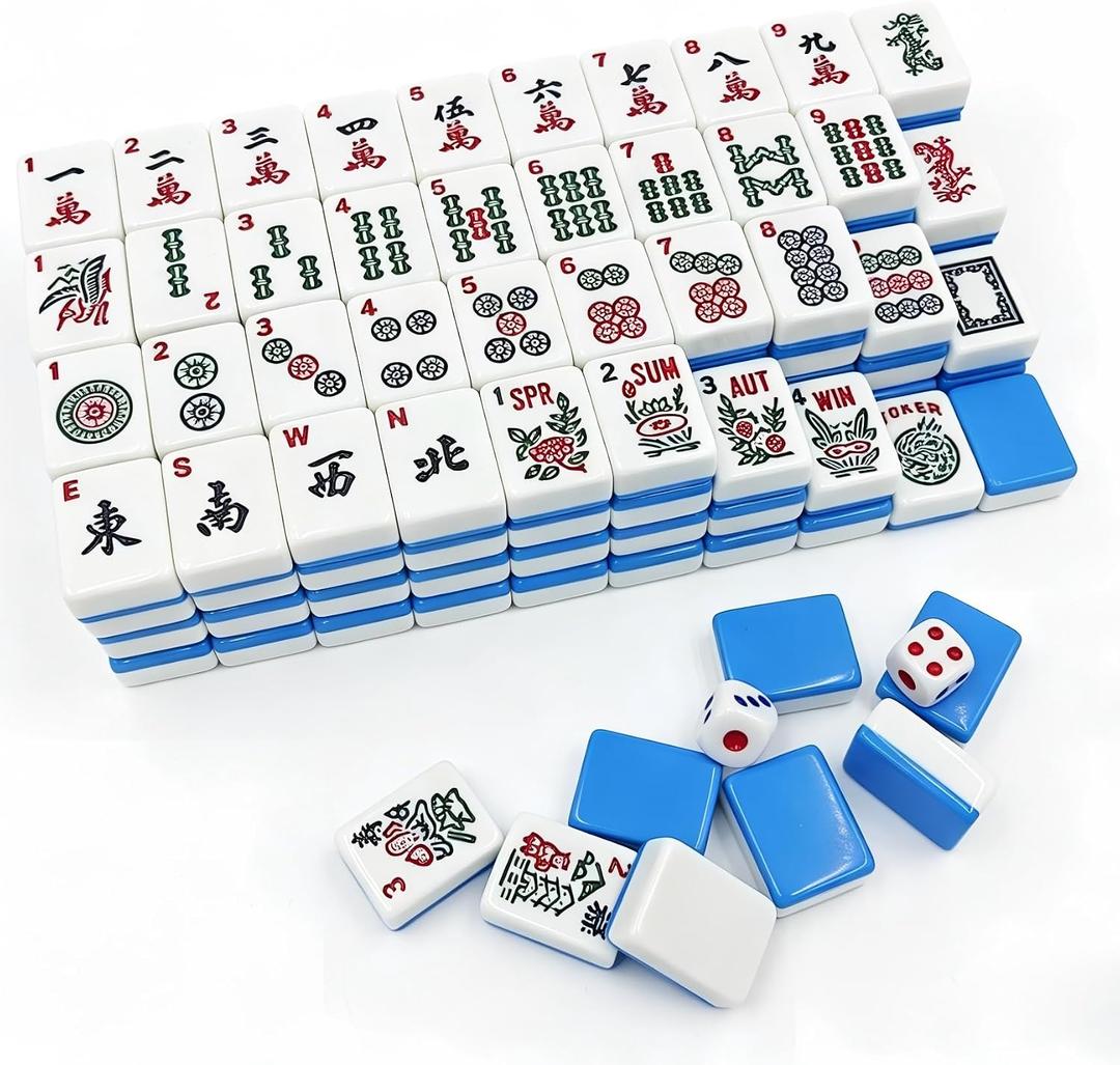 American Mahjong Tile Set, 166 Blue Tiles with Two Dices, Mahjong Tile Game for Four Players (1.2’’x0.9’’x0.51’’)
