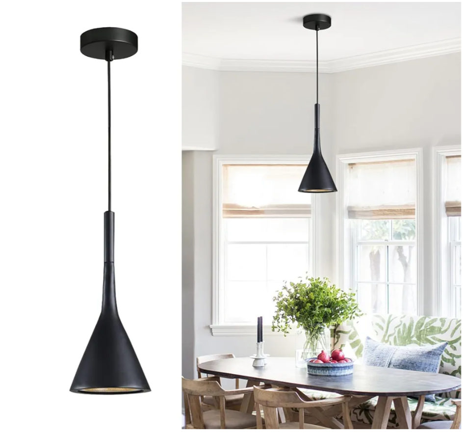 KCO Lighting Farmhouse Black Cone Pendant Light 1-Light Small Industrial Kitchen Island Pendant Lighting Mid Century Barn Ceiling Pendant Light Fixture Mini Adjustable Hanging Lamp