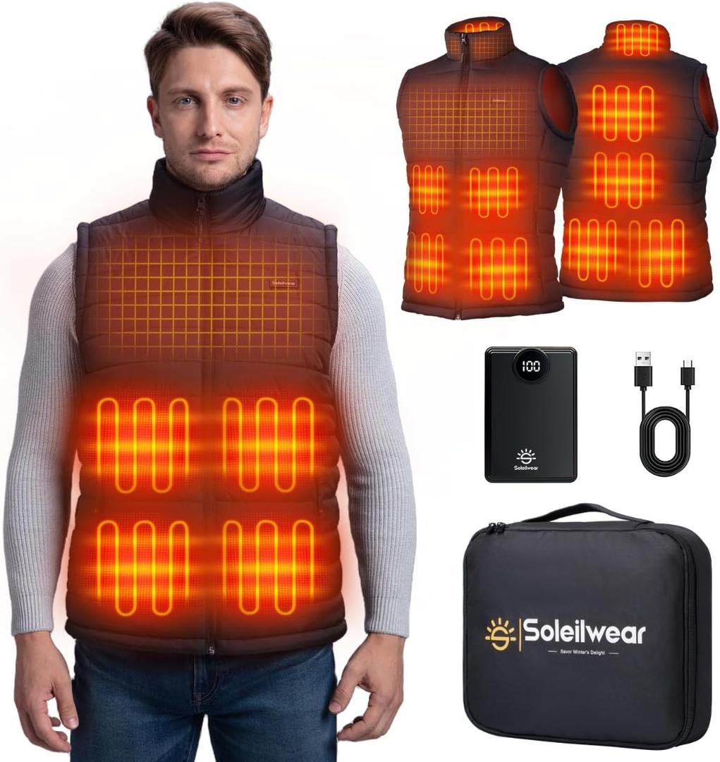Mens Heated Vest with 12000mAh Battery, 9 Heated Zones Lightweight Rechargeable Vest for Camping Ski Cycling (X-Large, Black)