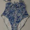 BERLOOK Women's Retro Floral Drawstring Ruched One-Piece Swimsuit Monokini (X-Large, Blue)
