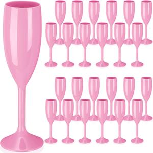 Maxcheck 24 Pcs Champagne Flutes Bulk Acrylic Toasting Drinking Flute Goblet Champagne Cups, 6 oz Plastic Wine Glasses for Wedding Bachelorette Bridal Shower Anniversary Birthday Party (Pink)