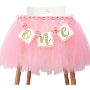 WAOUH Tutu Highchair Decoration for 1st Birthday - First Birthday Party for GirlBaby Cake Smash And Photo PropsPrincess's Best Party GiftONE Pink Tutu