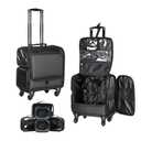 Rolling Makeup Case with Wheels, Professional Makeup Train Case with 5 Clear Makeup Bags, Large Capacity Waterproof 1080D Oxford Cosmetic Organizer for Makeup Artist, Nail Tech & Hairstylist, Black