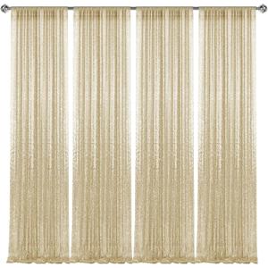 28FT-4PCS Champagne Sequin Backdrop Curtains Panels, Photography Backdrop Glitter Curtains Fabric Background for Christmas Wedding Party Decor