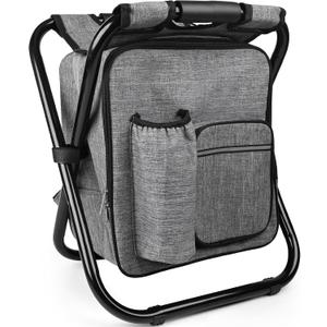 Kikerike Backpack Stool Cooler Chair Heavy Duty 300 LBS Max Load Portable Lightweight Stool Backpack Folding Fishing Cooler Seat for Camping Hunting Fishing - Gray