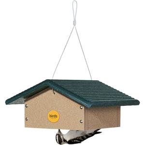 Birds Choice SNUD Recycled Cake Upside Down Suet Feeder, Seed Block Feeder, 1 Suet Cake, 7"L X 6-1/4"W X 4-1/4"H , Taupe w/ Green Roof