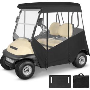 2 Passenger Golf Cart Enclosure for Club Car Precedent, 600D Waterproof Rain Driving Cover with 3 Sided Roll-Up Clear Windows & Doors, Heavy Duty Zippers & Side Mirror Openings