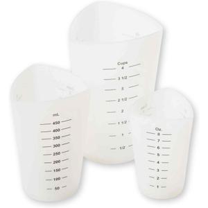 Tablecraft Flexible Measuring Cups, Silicone, Set of 3, Includes: 1, 2 & 4 Cups, White