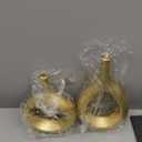 Brushed Gold Ceramic Vase Set 2,Modern Hollow Circle with Hole Flower Vase for Home Decor,for Table Centerpieces,Farmhouse,Fire Place,Living Room,Bedroom,Office,Bookshelf,Rustic Decor