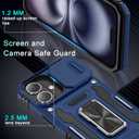 DEERLAMN Case for iPhone 16 with Slide Camera Cover+Screen Protector (2 Packs), Rotated Ring Kickstand Military Grade Shockproof Protective Cover-Navy Blue