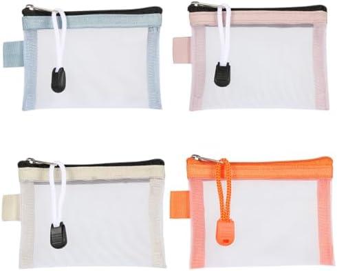 4 Pack Mesh Zipper Pouches, Small Mesh Zippered Pouch, Makeup Zipper Bags, Small Cosmetic Bag, Portable Travel Zippered Bags for Lipstick, Headphones