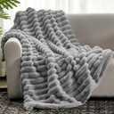Cozy Bliss Faux Fur Throw Blanket for Couch, Cozy Warm Plush Striped Blanket for Sofa Bedroom Living Room, 50 * 60 Inches Gray