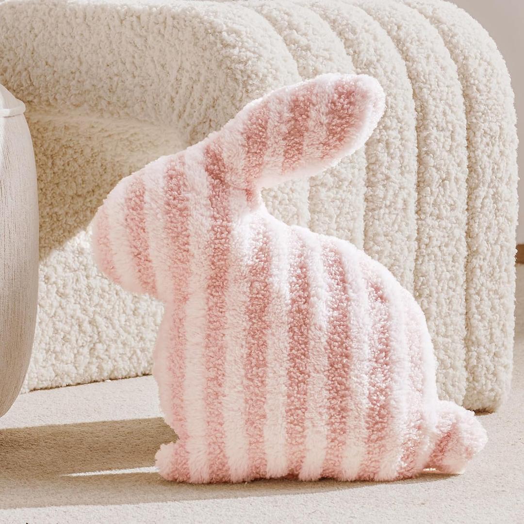 Easter Bunny Shaped Cute Throw Pillow, Decorative Fluffy Pillow for Bed and Couch, Sofa Pillow with Sherpa and Fluff, Pink and White Throw Pillow for Girl Living Room Decor Dorm, 13x15.75in