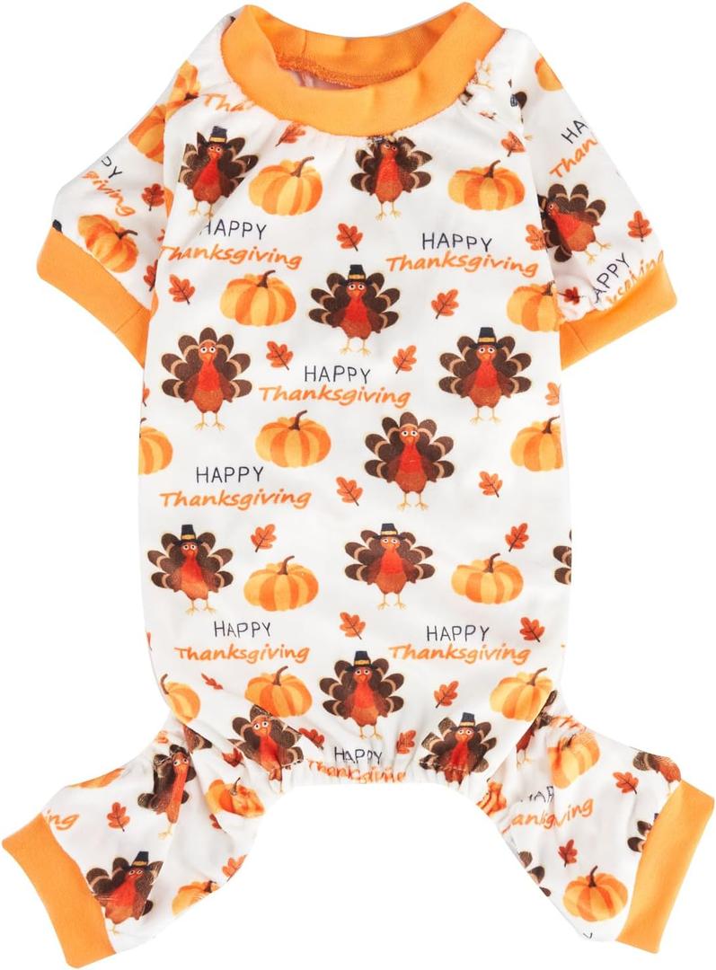 Lanyarco Fall Dog Thanksgiving Outfit Pajamas, Pumpkin Turkey Dog Clothes PJS for Pet Dogs Costume Medium Size