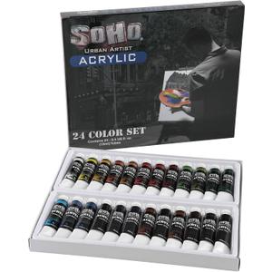 Soho Urban Artist Acrylic Paint - Thick, Rich, Water-Resistant, Heavy Body Paint, Basic Set of 24, Set of 24-12mL