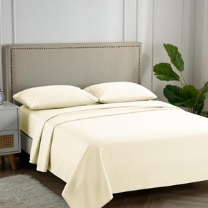 Carressa Linen 100% Egyptian Cotton Queen Sheet Set - 600 Series Hydrangeas Collection Egyptian Cotton Queen Sheets Set (4 PC, Ivory), 16" Deep Pocket Sateen Weave Luxury Hotel Bed Sheet