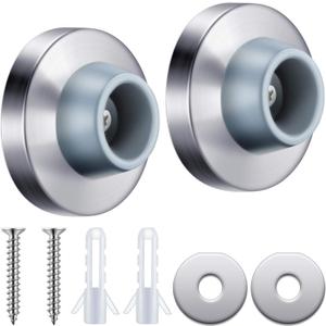 Concave Door Stopper Wall Door Bumper Stainless Steel Wall Protector Door Stops Wall Mount Flush Bumper with Grey Rubber Concave Door Knob Stopper (Silver,2 Pieces)