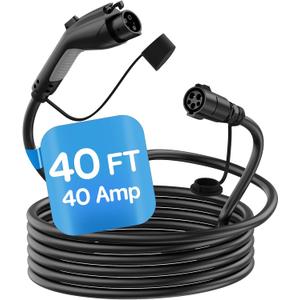 EV Charger Extension Cable, 40ft 40Amp J1772 Extension Cable Compatible with 110V-240V SAE J1772 EV Chargers, Suitable for J1772 EVs/PHEVs, Level 1/ Level 2 IP66 Car Charger Extension Cord with Bag (Black)