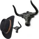 Cowboy Hat Holder for Wall Cowboy Hat Hook 2 Pack Bull Head Metal Hat Rack Cast Iron Hat Hanger Vintage Western Decor Longhorn Wall Decor Rustic Hooks for Closet Bedroom Living Room Western Gifts