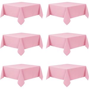 6-Pack Pink Tablecloths for Square Tables, 70 x 70 Inches, Stain-Resistant Polyester Fabric for 3 Foot Tables - Washable Table Covers for Weddings, Banquets, Birthday Parties, Events