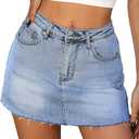 ELLEVEN Denim Skirt with Shorts Mini Skort - Casual Jean Skirts with Raw Hem & Pockets (Large)