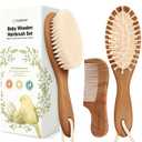 Baby Hair Brush Set for Newborns - Soft Goat Bristle Wooden Baby Brush and Comb Set Newborn Grooming Kit for Cradle Cap, Durable & Gentle, Boy, Girl Infant Essentials Care Kit (Regular, Dark Walnut)