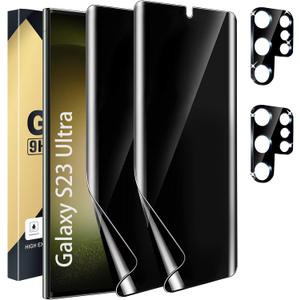 6 Pack [2+2 Pack Privacy Screen Protector Compatible with Galaxy S23 Ultra 5G, 2 TPU Film with 2 Camera Lens Tempered Glass, High Clarity, Bubble Free, AUTO Repair