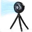 Comfort Zone Portable Stroller Fan, 3 Speed Rechargeable Battery Clip on Fan, 360 Degree Flexible Tripod Cooling Fan, Secure Hold, Ideal for Strollers, Car Seats, Cribs, or Treadmills, Black
