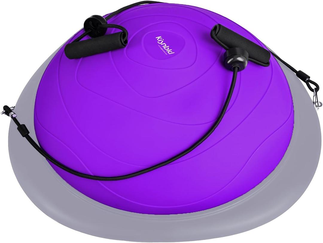 kisnbld Half Balance Ball Trainer, Inflatable 19/23 Inch Half Exercise Ball with Resistance Bands and Pilates Ball, Non-Slip 660lbs Capacity Yoga Ball for Home Gym Full Body Workouts