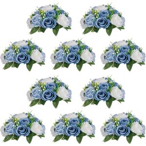 NUPTIO Flower Ball Arrangement Bouquet - 10 Pcs 9.5 inch Diameter Dusty Blue Fake Flowers Roses Balls for Centerpieces Tables - Artificial Rose Arrangements for Wedding Centerpiece Table Decorations