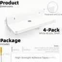 Acrylic Floating Shelves, Adhesive Wall Mount Command Shelves for Bathroom, Kitchen, Dorm - Renter-Friendly Easy Install Wall Shelves for Home Decor and Organization (Glossy White-4 Pack)