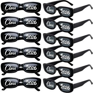 Benwanfee 6Pcs 2025 Graduation Glasses Class of 2025 Sunglasses Black Plastic Eyeglasses for Graduation Eyewear Party Supplies Photobooth Props