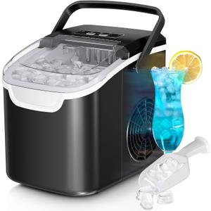 Antarctic Star Countertop Ice Maker Machine, 8 Ice Cubes in 6 mins, 26lb/Day Ice with 2 Sizes- Portable Mini, Energy Saving & Basket/Scoop for Home/Party/Travel/Camping/Bar, Dark Black